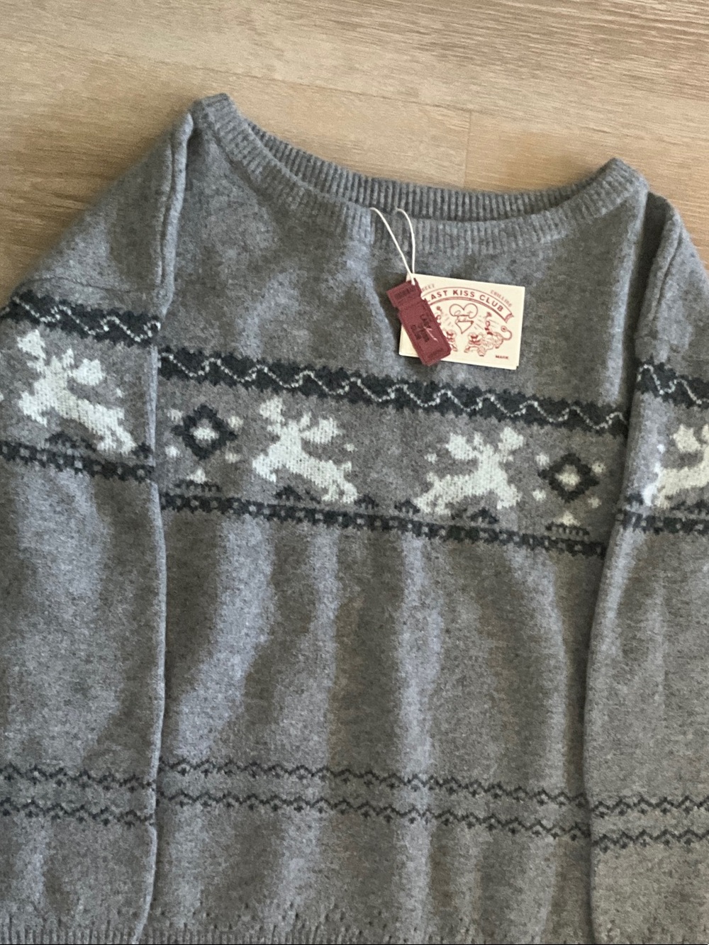 Off-the-Shoulder Gray Fair Isle Sweater